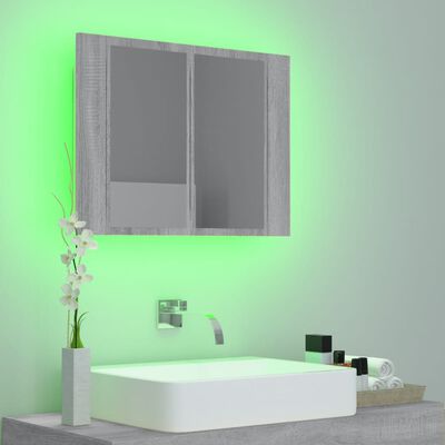 vidaXL LED-peegelkapp, hall Sonoma tamm, 60 x 12 x 45 cm, tehispuit