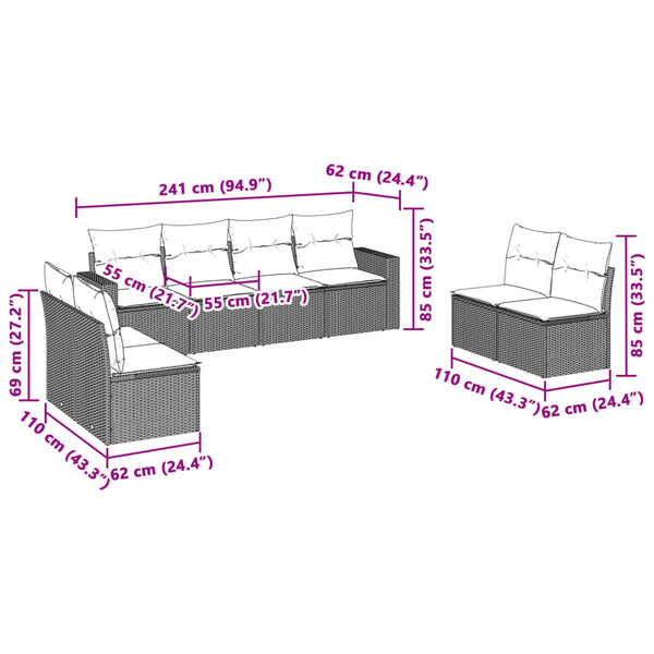 vidaXL 8-osaline aiadiivani komplekt patjadega, helehall, pol&uuml;rotang