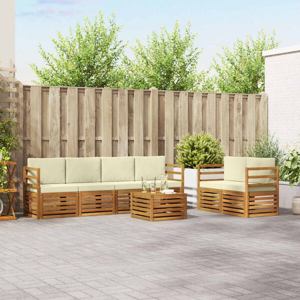 vidaXL Diivanikomplektid 7 pcs Looduslik ja kreem Tugev akatsiapuu