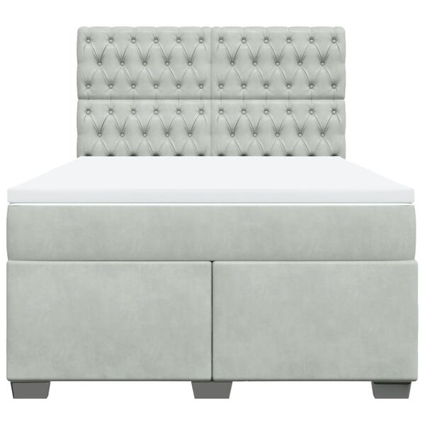 vidaXL kontinentaalvoodi madratsiga, helehall, 140x200 cm, samet