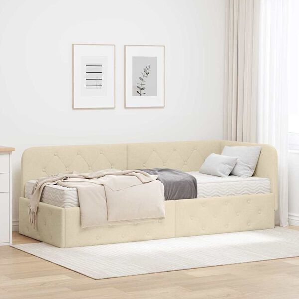 vidaXL Nurgavoodi raam madratsiga peaga cream 80 x 200 cm kangas