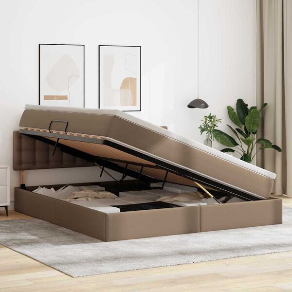 vidaXL Voodi hoiukohaga ja madratsiga peaga Kapputsino 160 x 200 cm