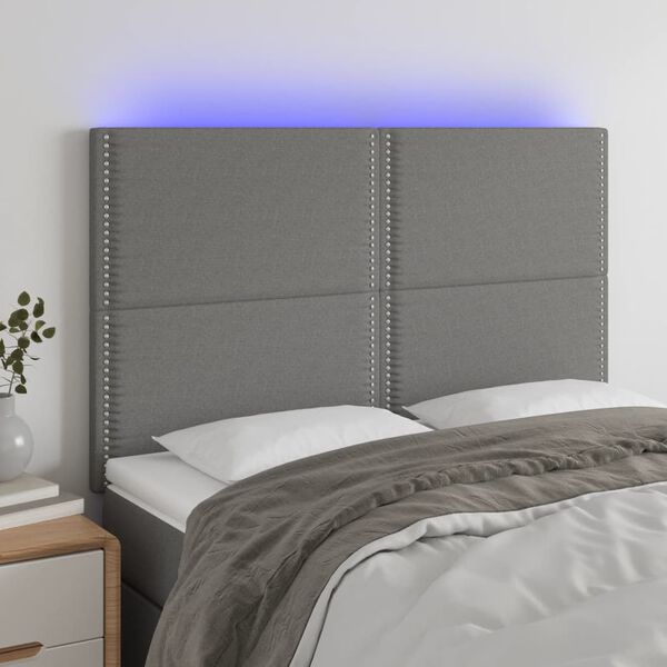 vidaXL LED-voodipeats, tumehall, 144x5x118/128 cm, kangas