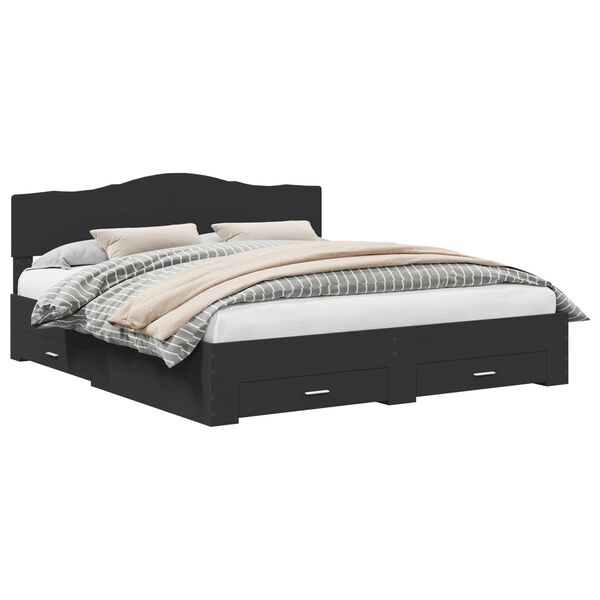 vidaXL Voodi raam peaga sahtliga Must 200 x 200 cm Tehispuit