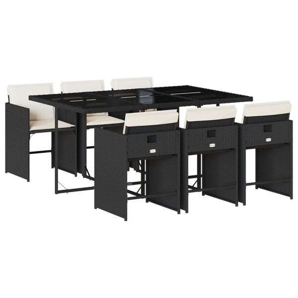 vidaXL 7-osaline aiam&ouml;&ouml;blikomplekt patjadega, must, pol&uuml;rotang