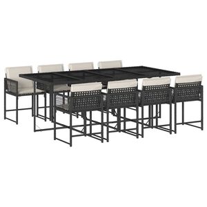 vidaXL 9-osaline aiam&ouml;&ouml;bli komplekt patjadega, must, pol&uuml;rotang