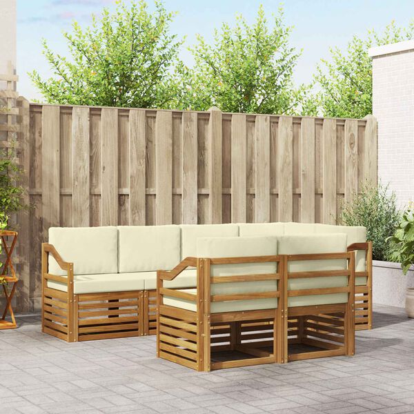 vidaXL Nurgadiivanikomplekt 7 pcs Looduslik ja kreem Tugev akatsiapuu