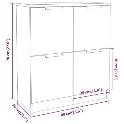 vidaXL puhvetkapid 2 tk, kõrgläikega valge, 60 x 30 x 70 cm, tehispuit
