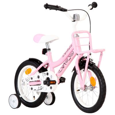 vidaXL laste jalgratas esipakiraamiga, 14'', valge ja roosa