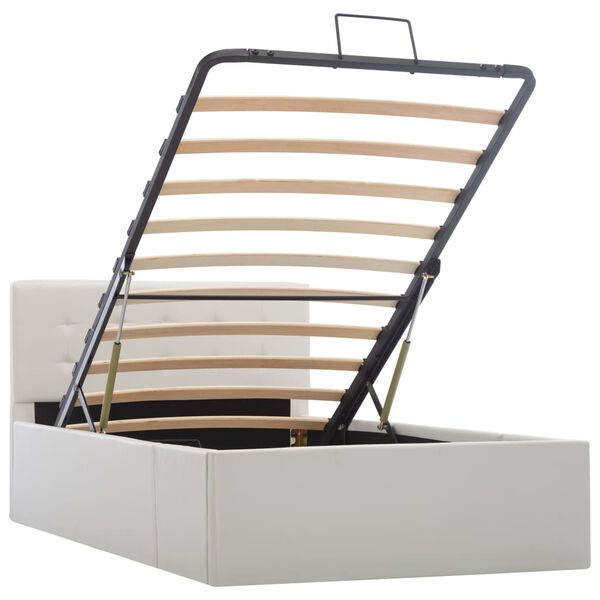 vidaXL h&uuml;drauliline hoiukastiga voodiraam valge kunstnahk 100 x 200cm