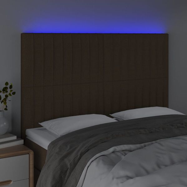 vidaXL LED-voodipeats, tumepruun, 144x5x118/128 cm, kangas
