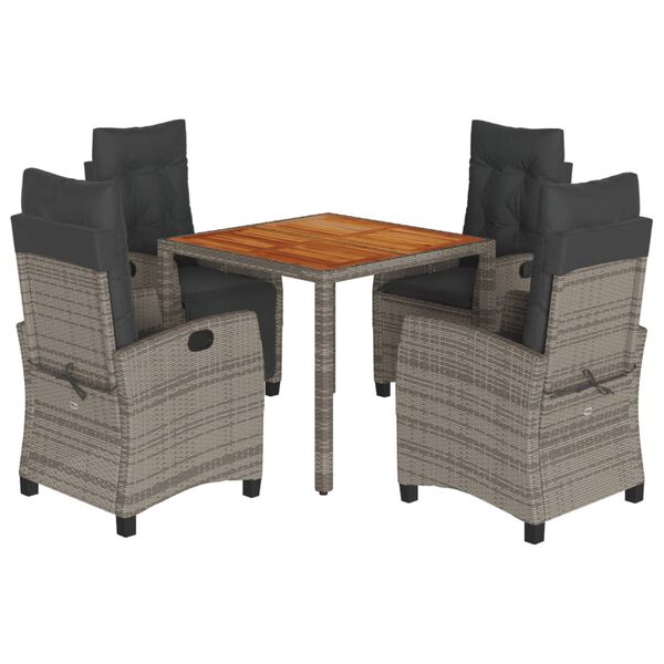 vidaXL 5-osaline aiam&ouml;&ouml;bli komplekt patjadega, hall, pol&uuml;rotang