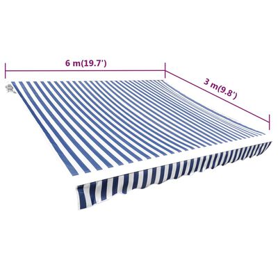 vidaXL varikatuse riie sinine ja valge 6 x 3 m (ilma raamita)