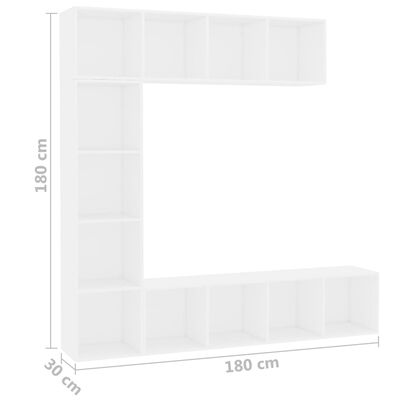 vidaXL 3-osaline raamatu-/telerikapp, valge 180x30x180 cm
