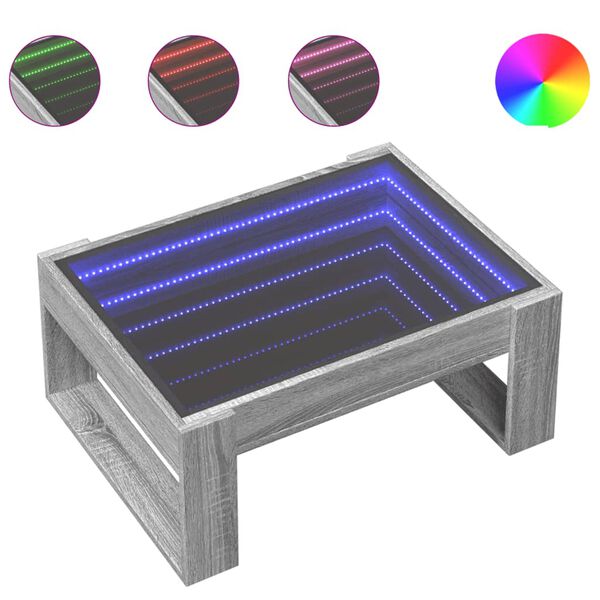 vidaXL kohvilaud LED-tuledega, hall Sonoma tamm, 70x53x30 cm