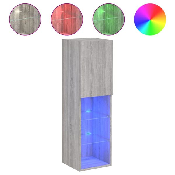 vidaXL LED-tuledega telerikapp, hall Sonoma tamm, 30,5 x 30 x 102 cm