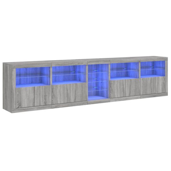 vidaXL puhvetkapp LED-tuledega, hall Sonoma tamm, 283 x 37 x 67 cm