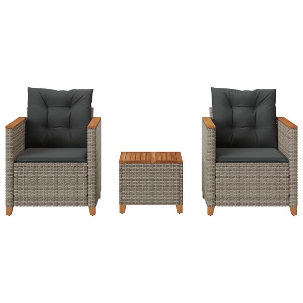 vidaXL 3-osaline bistrookomplekt istmepatjadega, hall, polürotang