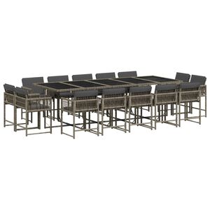 vidaXL 15-osaline aia s&ouml;&ouml;gim&ouml;&ouml;bli komplekt patjadega, hall, pol&uuml;rotang