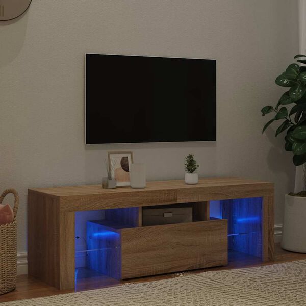 vidaXL telerialus LED-tuledega, Sonoma tamm, 120 x 35 x 40 cm