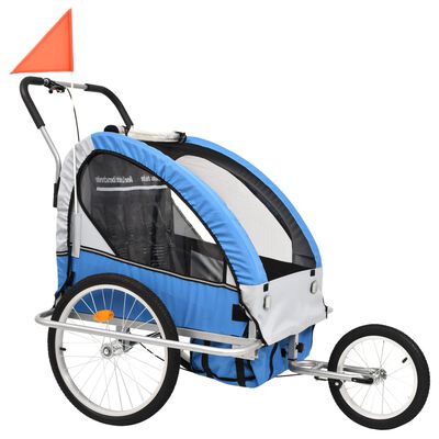 vidaXL kaks ühes laste ratta järelkäru ja jalutuskäru, sinine ja hall