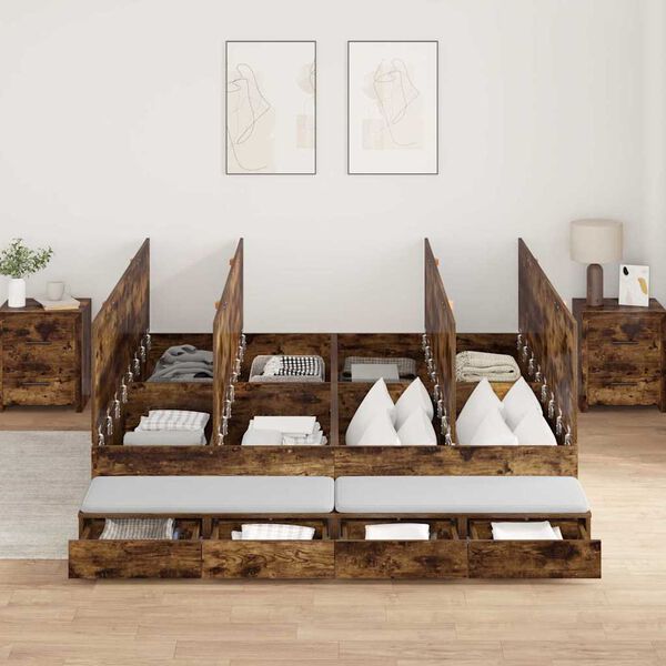 vidaXL Voodi hoiukohaga raam Suitsetatud tamm 180 cm Tehispuit