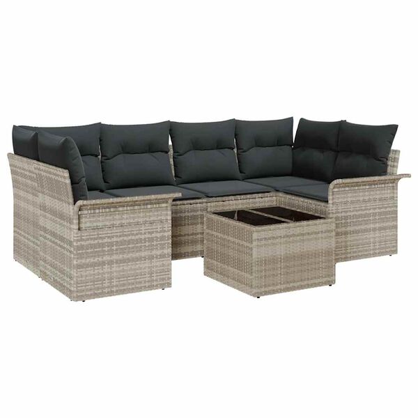 vidaXL Aia Diivanikomplekt padjaga 7 pcs Helehall polürotang