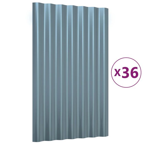 vidaXL katusepaneelid 36 tk, galvaniseeritud teras, hall, 60 x 36 cm