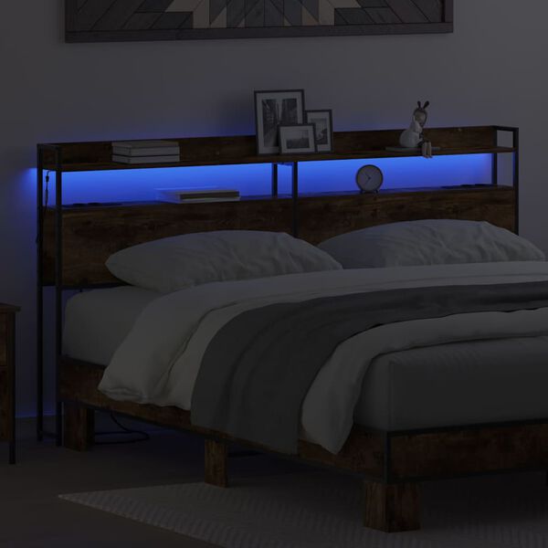 vidaXL Hoiustamispeatoe riiuliga Suitsutatud tamm 200 cm Tehispuit