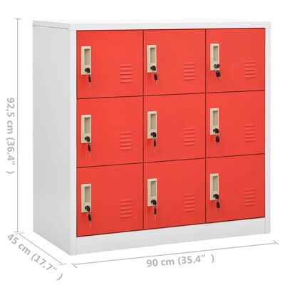 vidaXL lukustatav hoiukapp, helehall ja punane, 90x45x92,5 cm, teras