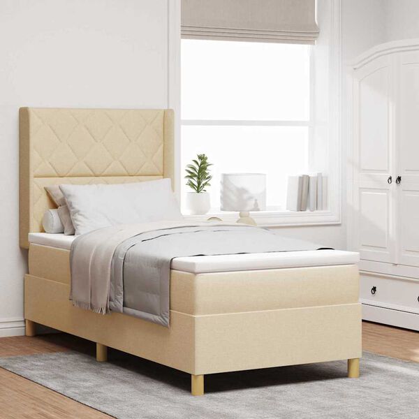 vidaXL Box Spring voodi madratsiga peaga cream 90 x 190 cm kangas