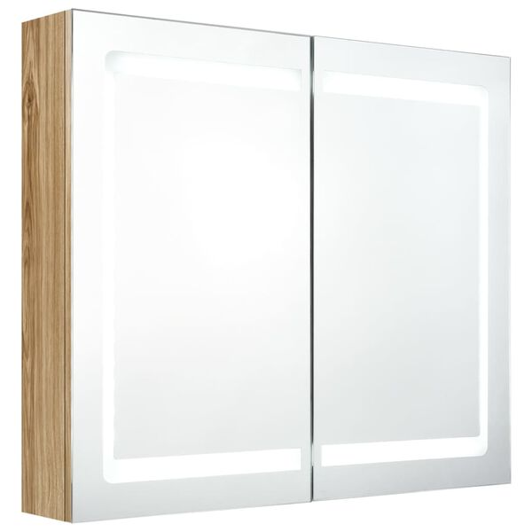 vidaXL LED vannitoa peegelkapp, tamm, 80 x 12 x 68 cm