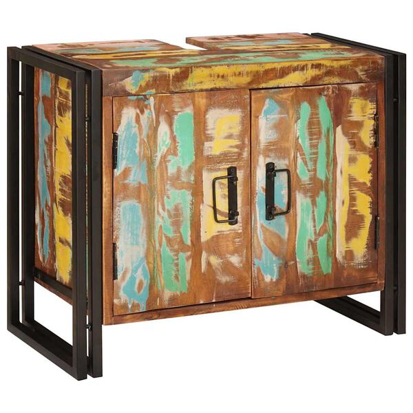 vidaXL Vannitoa valamukapp uksega Tugev taastatud puit ja raud