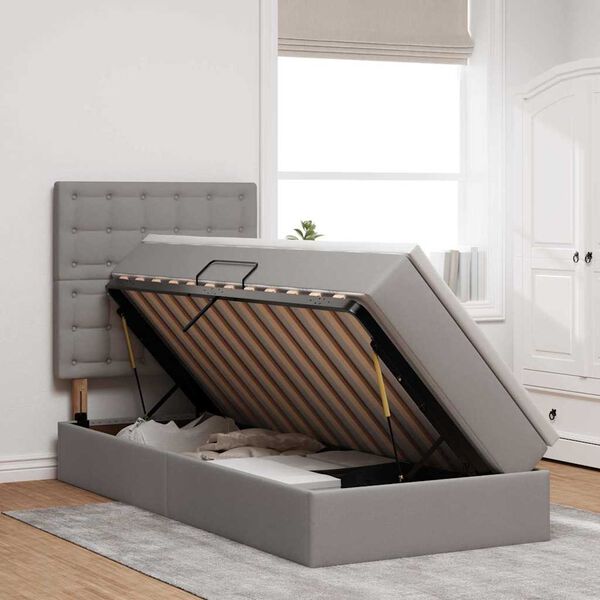 vidaXL LED-valgusega hoiuvoodi Pruunikashall 90 x 190 cm Pol&uuml;ester