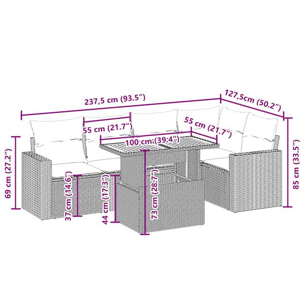 vidaXL 6-osaline aiadiivani komplekt patjadega, beež, pol&uuml;rotang