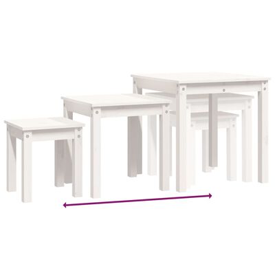 vidaXL üksteise alla mahtuvad lauad, 3 tk, valge, männipuit