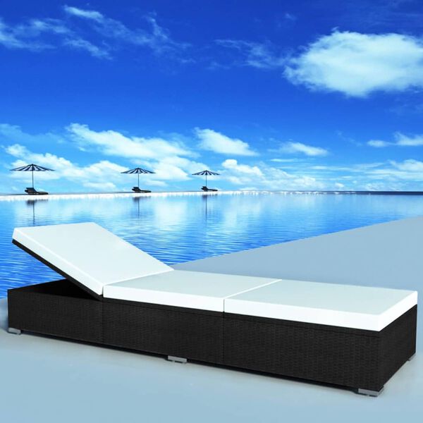 vidaXL pol&uuml;rotangist lamamistool padjaga, must