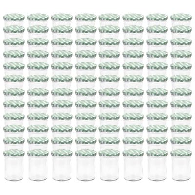 vidaXL klaasist moosipurgid valge ja rohelise kaanega 96 tk, 400 ml