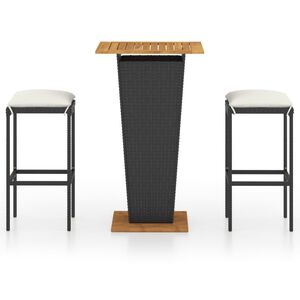 vidaXL 3-osaline aiam&ouml;&ouml;bli komplekt patjadega, pol&uuml;rotang, must