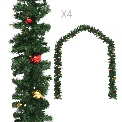 vidaXL jõuluvanikud 4 tk, jõulukuulidega, roheline, 270 cm, PVC