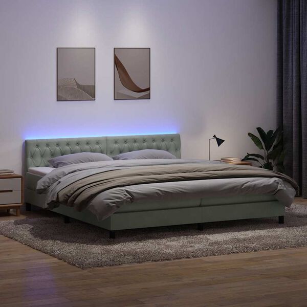 vidaXL kontinentaalvoodi madrats ja LED, helehall, 180x220 cm, samet