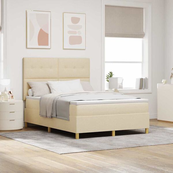 vidaXL LED Box Spring Voodi madratsiga peaga cream 140 x 190 cm kangas