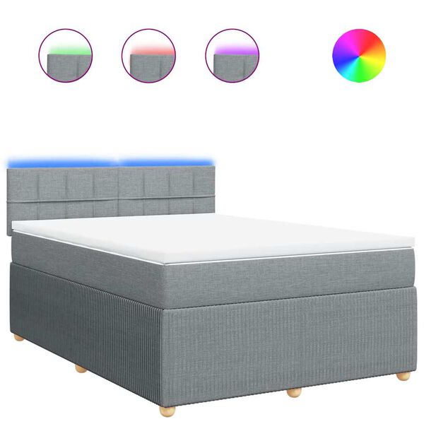 vidaXL kontinentaalvoodi madratsiga, helehall, 140x200 cm, kangas