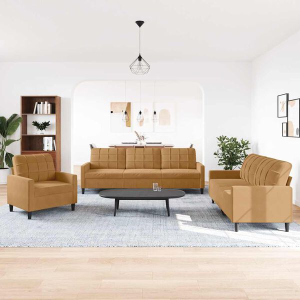 vidaXL 3-osaline diivanikomplekt patjadega, pruun, samet