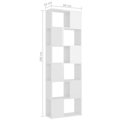 vidaXL raamaturiiul/ruumijagaja, kõrgläikega valge, 60x24x186 cm