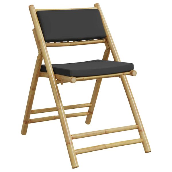 vidaXL kokkupandavad bistrootoolid tumehallide patjadega 2 tk, bambus