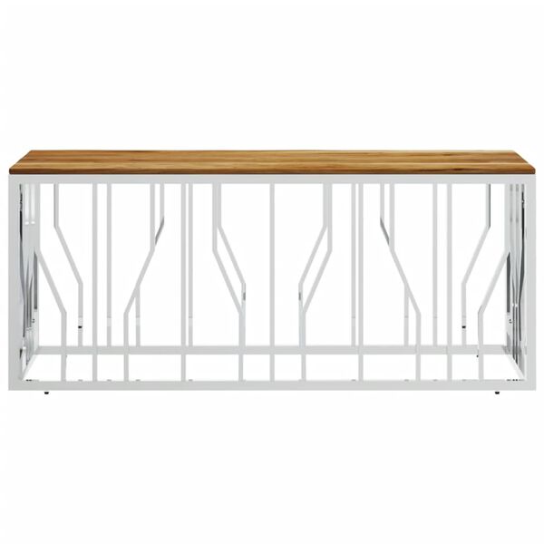 vidaXL kohvilaud, hõbedane, roostevaba teras ja akaatsiapuit