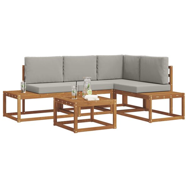 vidaXL V&auml;li diivanikomplekt padjaga 5 T&uuml;kk Looduslik ja Hele Hall