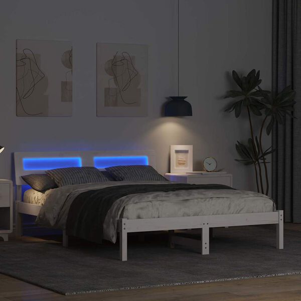 vidaXL Voodi raam peaga Valge 135 x 190 cm Tahke m&auml;nd