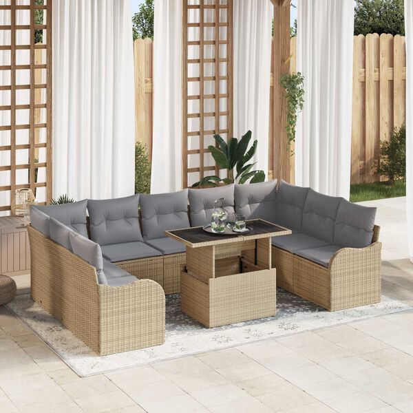vidaXL Aia Diivanikomplekt padjaga padjaga 10 pcs Beež Pol&uuml; Rattan